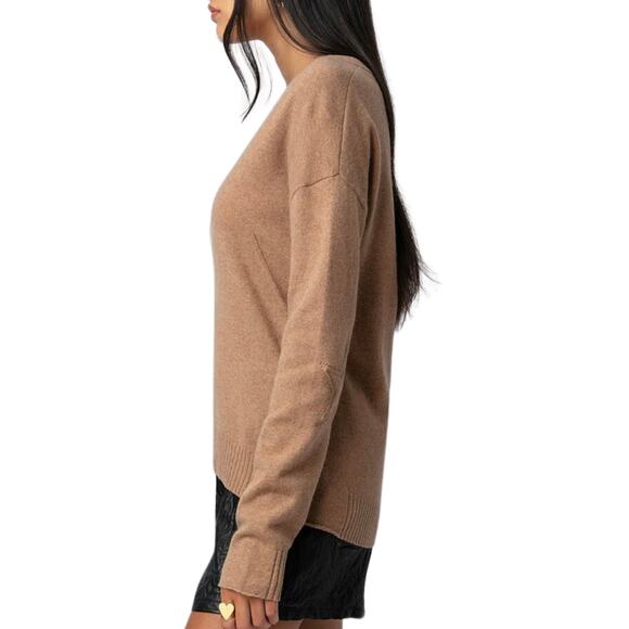 Zadig & Voltaire Vivi Ws Star Patch Cashmere Sweater Camel Color NWT Small - Picture 2 of 12